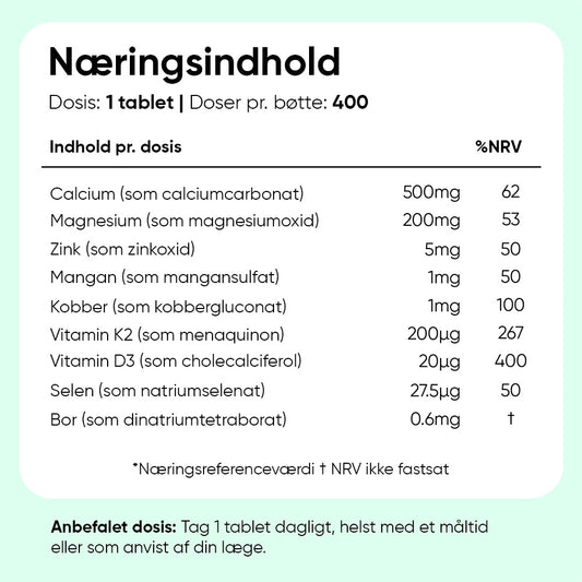 Kalktabletter med Magnesium, Zink og D3-Vitamin