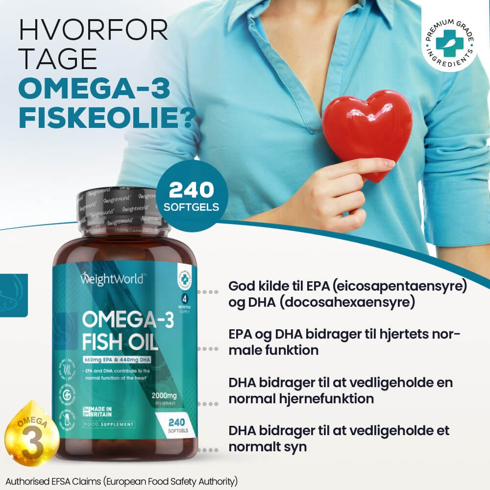 Køb Omega3 Fiskeolie Kapsler l Tilskud til hjerte og hjerne l WeightWorld