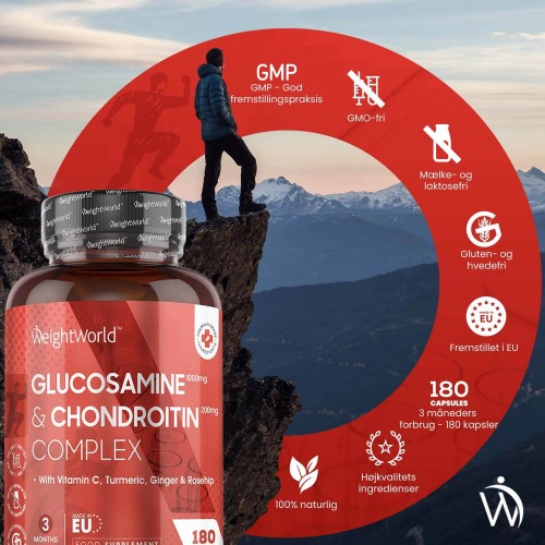 Glucosamine og Chondroitin - Naturligt Kosttilskud for Sunde Led - 180 Kapsler