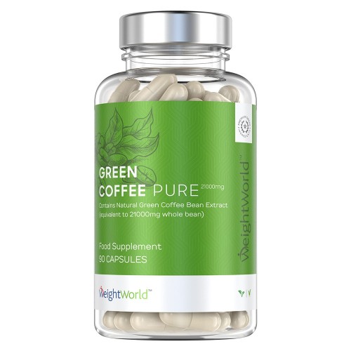 Green Coffee Pure - 90 grøn kaffe koffeinpiller med 7000 mg - Indeholder grønne kaffebønner, der kan være hjælp til vægttab og give mere energi
