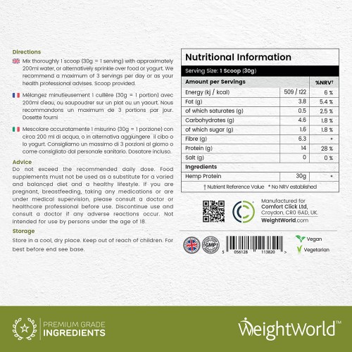 Hamp proteinpulver ingredienser Weightworld