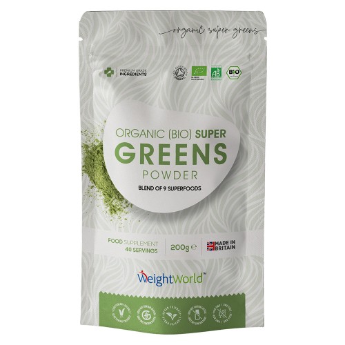 Organisk Super Greens Pulver l Kraftfuldt superfood pulver til vægtkontrol & vitalitet - 200g