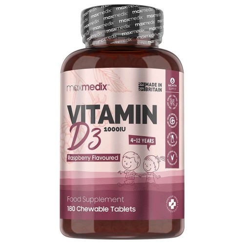 D3-vitamin Tyggetabletter til Børn l Vitaminpiller med hindbærsmag til immunforsvar
