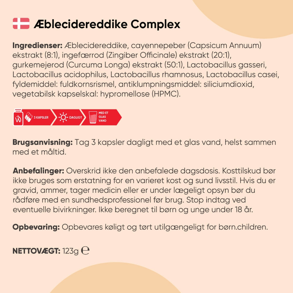 Æblecidereddike-complex ingredienser, brugsanvisning og opbevaring