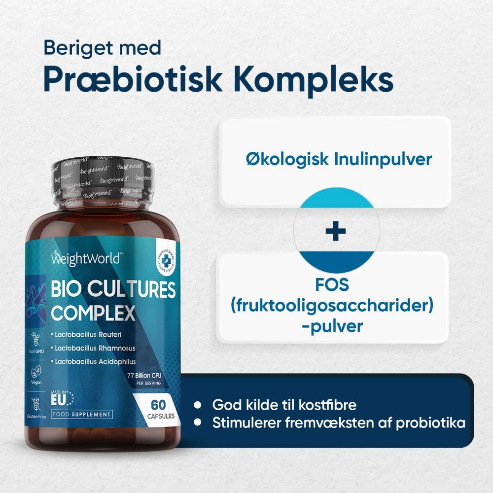 Probiotisk kapselglas med Bio Cultures Complex plus inulintilskud og FOS