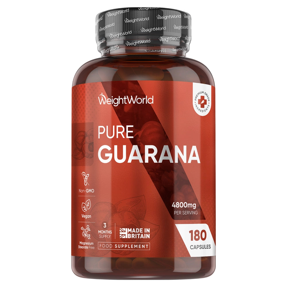 Amberfarvet kapseltilskudsbøtte Pure Guarana med 4800 mg og 180 kapsler