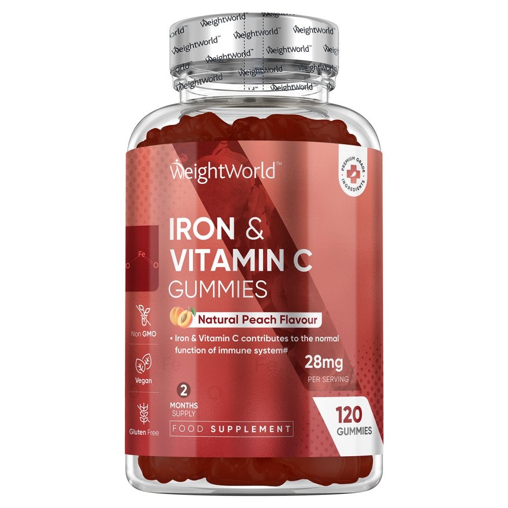 WeightWorld jern- og C-vitamin vingummier i gennemsigtig glasflaske med etikette