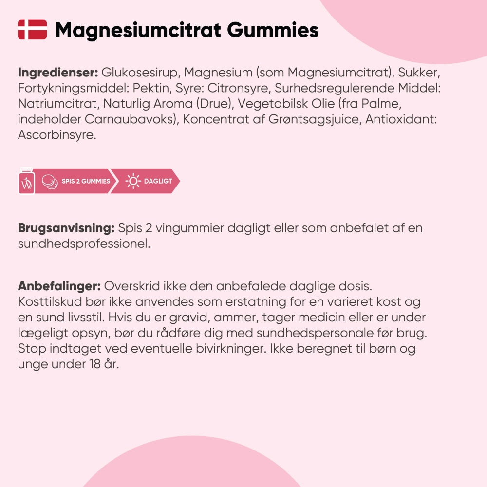 Bagside med ingrediensliste på WeightWorld magnesiumcitrát gummier