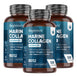 Multipak med 3 marine collagen-flasker i mørkebrun plast, blå etiketter og 120 kapsler
