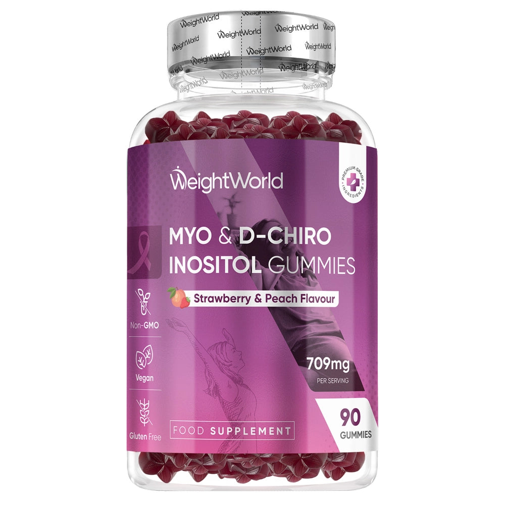 WeightWorld inositol-gummier i glasflaske, jordbær & fersken, 90 gummies