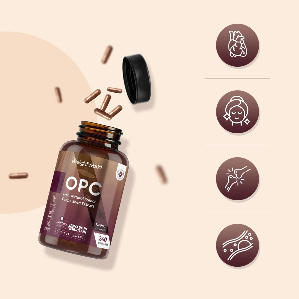 OPC-flaske med kapselåbning og druekernefragmenter