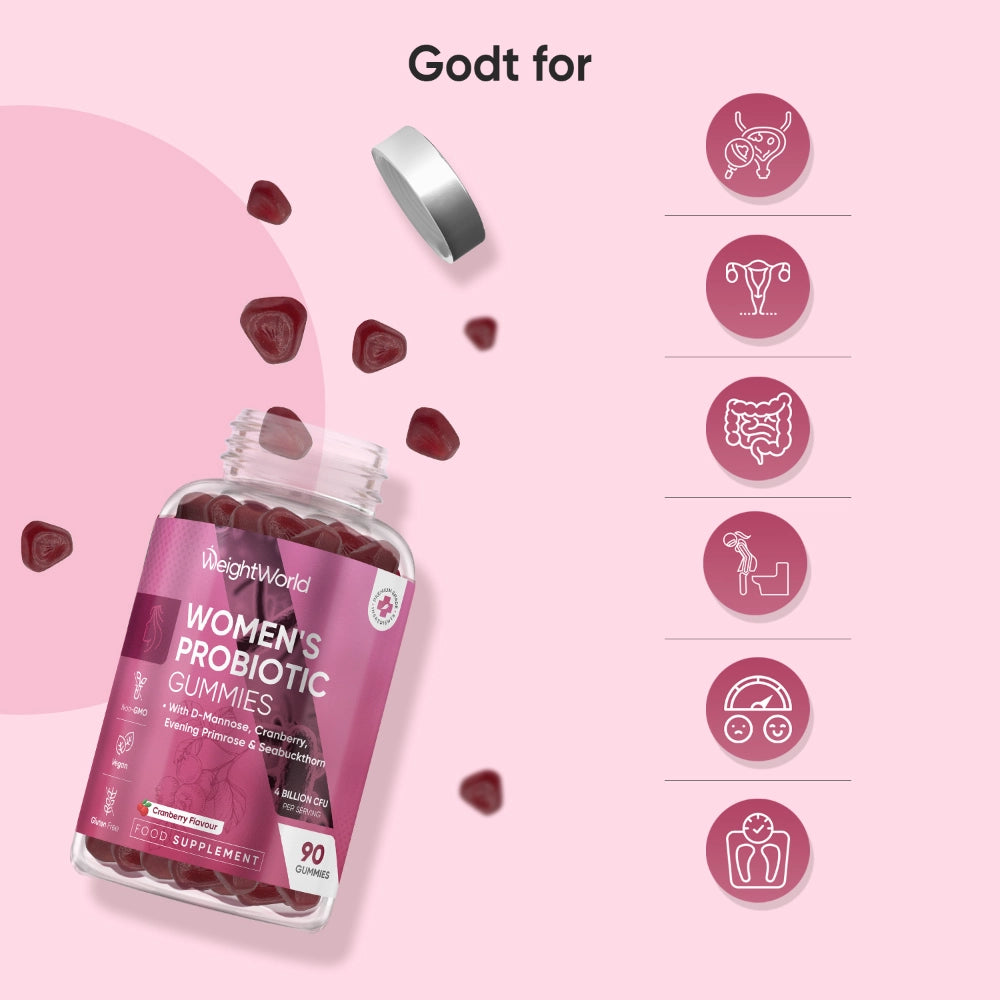 Probiotiske vingummier til kvinder i WeightWorld flaske med pink etiket og gummier