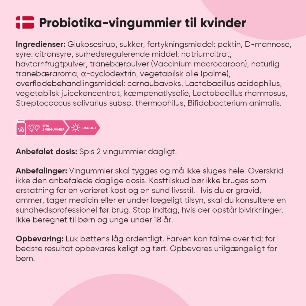 Probiotika-vingummier til kvinder: ingredienser og anbefalet dosis på etiketten