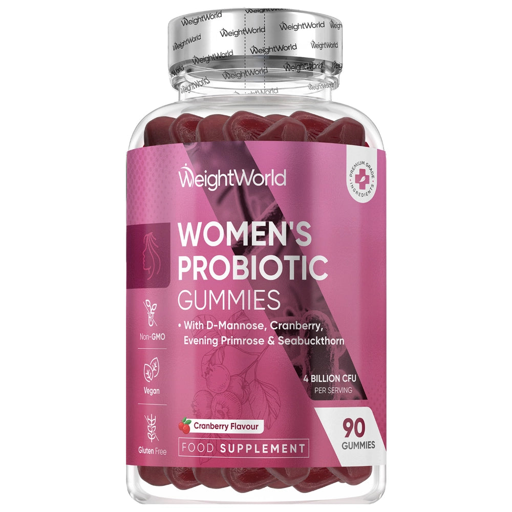 Probiotiske vingummier til kvinder i WeightWorld glasflaske med pink etikette