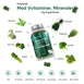 WeightWorld Super Greens Gummies flaske omgivet af grønne superfood-illustrationer