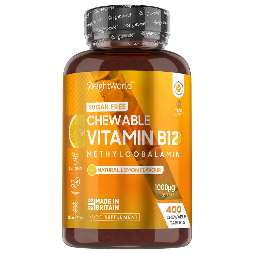WeightWorld tyggetabletter med vitamin B12, sukkerfri, naturlig citron, 400 stk i flaske.