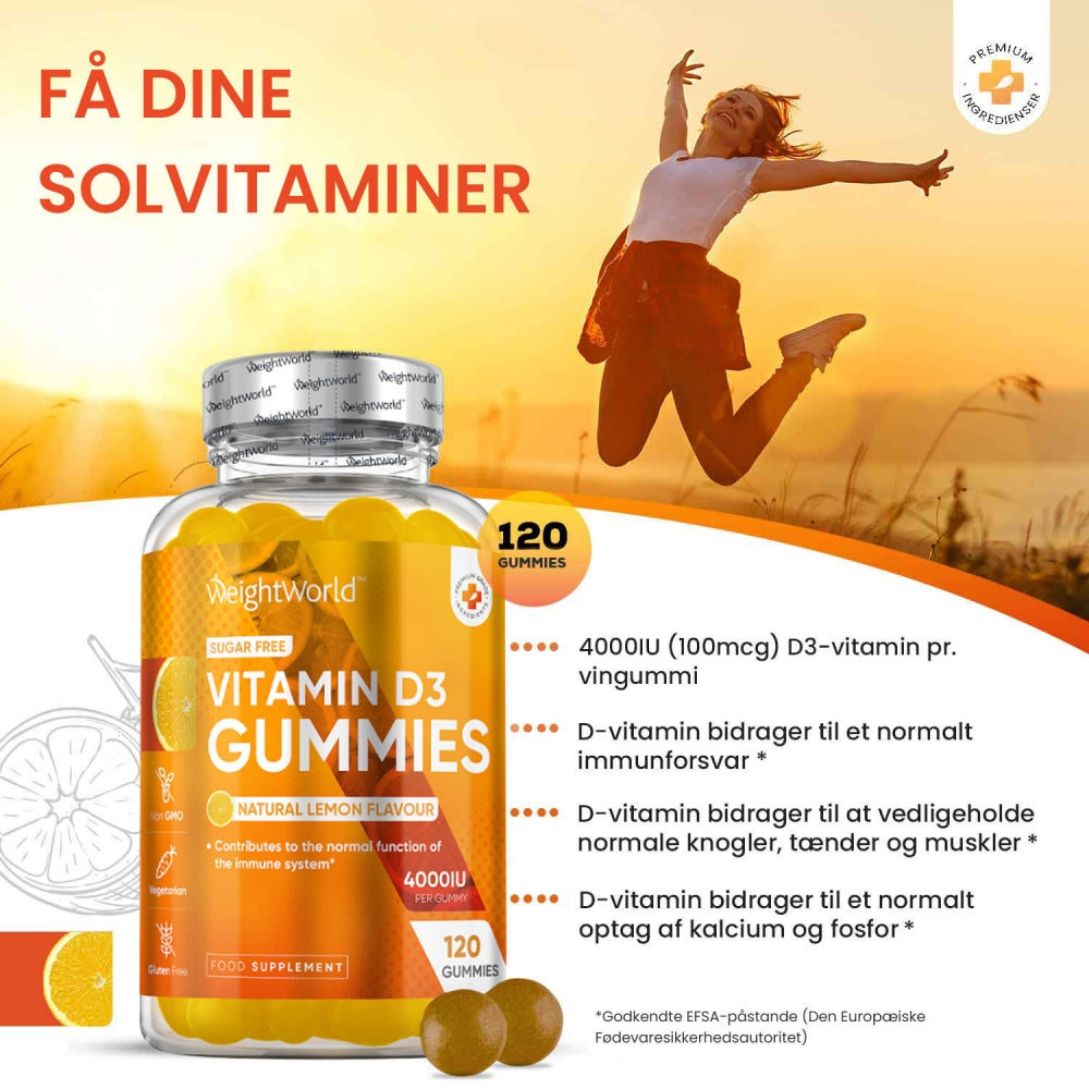WeightWorld vitamin D3-gummier i glasflaske, 120 gummies-mærkning.