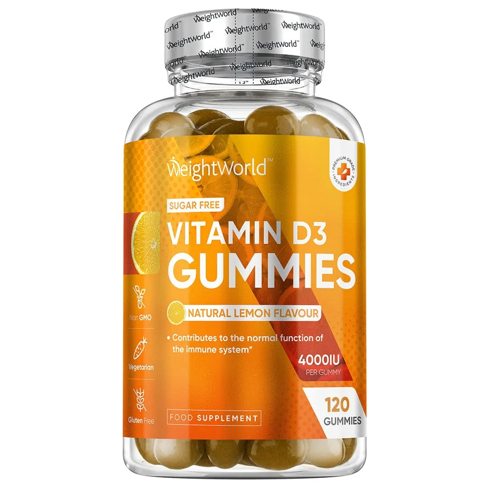 WeightWorld vitamin D3-gummier i glasflaske, sukkerfri citron, 120 stk.