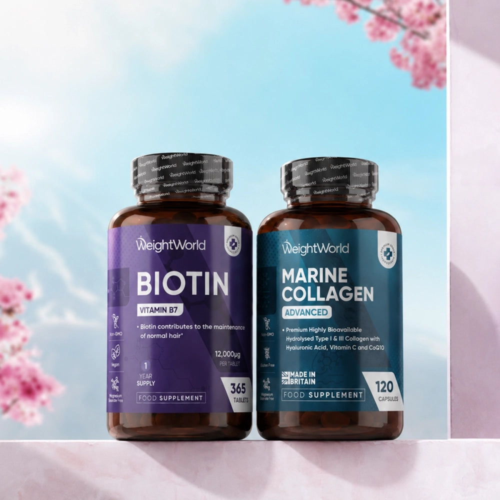 Skønhedspakke med kollagen og biotin: WeightWorld biotin- og kollagenflasker