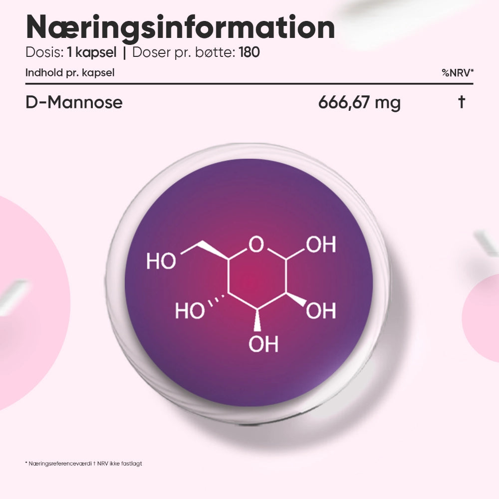 D-mannose kapselindhold på låg: 666,67 mg pr. kapsel