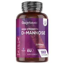D-mannose kosttilskudflaske med 180 kapsler og 2000 mg pr. portion