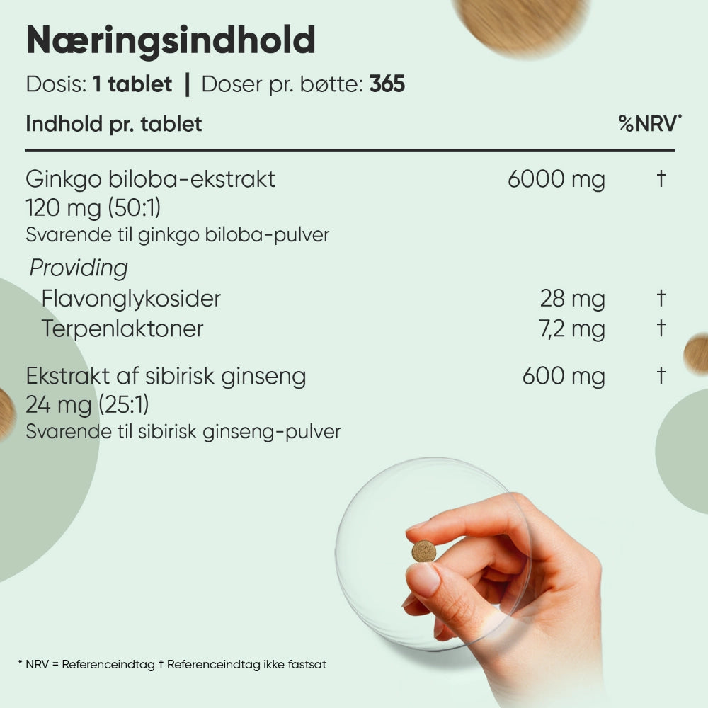 Næringsindholdside med WeightWorld Ginkgo biloba- og ginseng-ingredienser