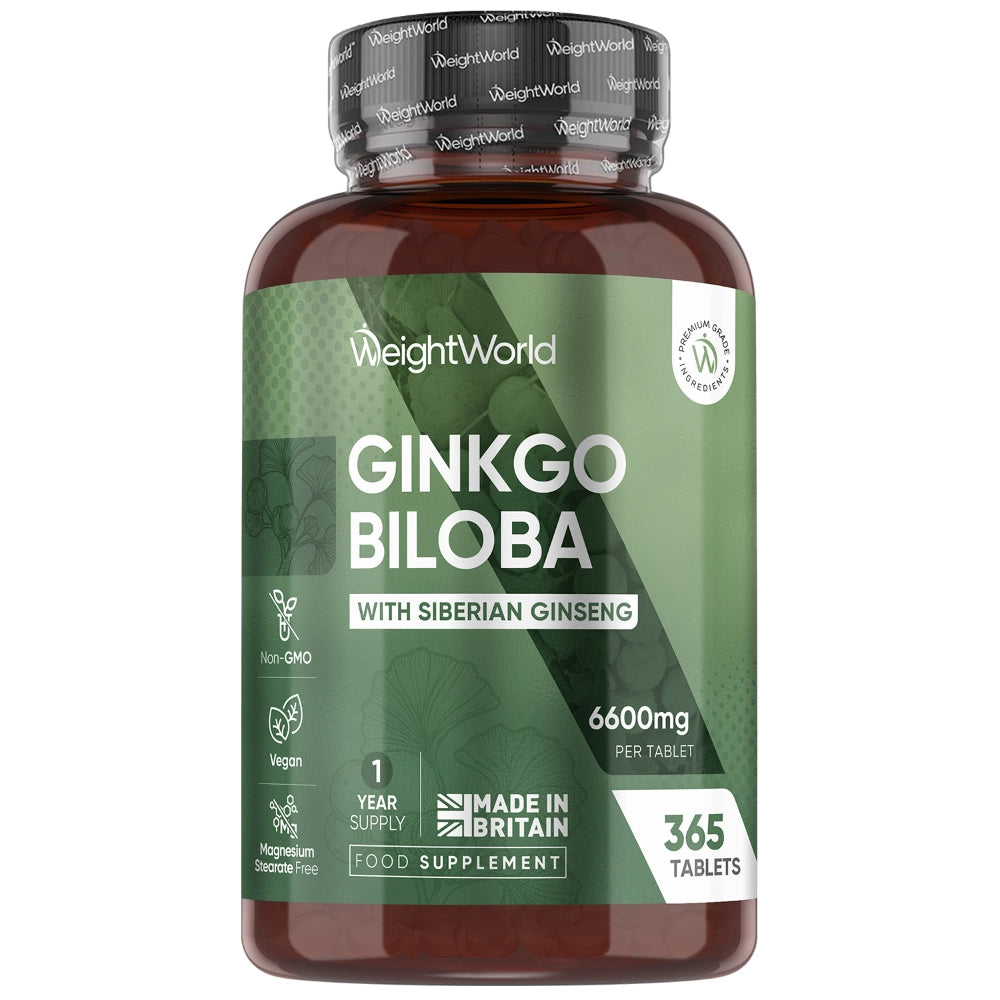 WeightWorld Ginkgo biloba-kosttilskud i brun tabletflaske med grøn etiket