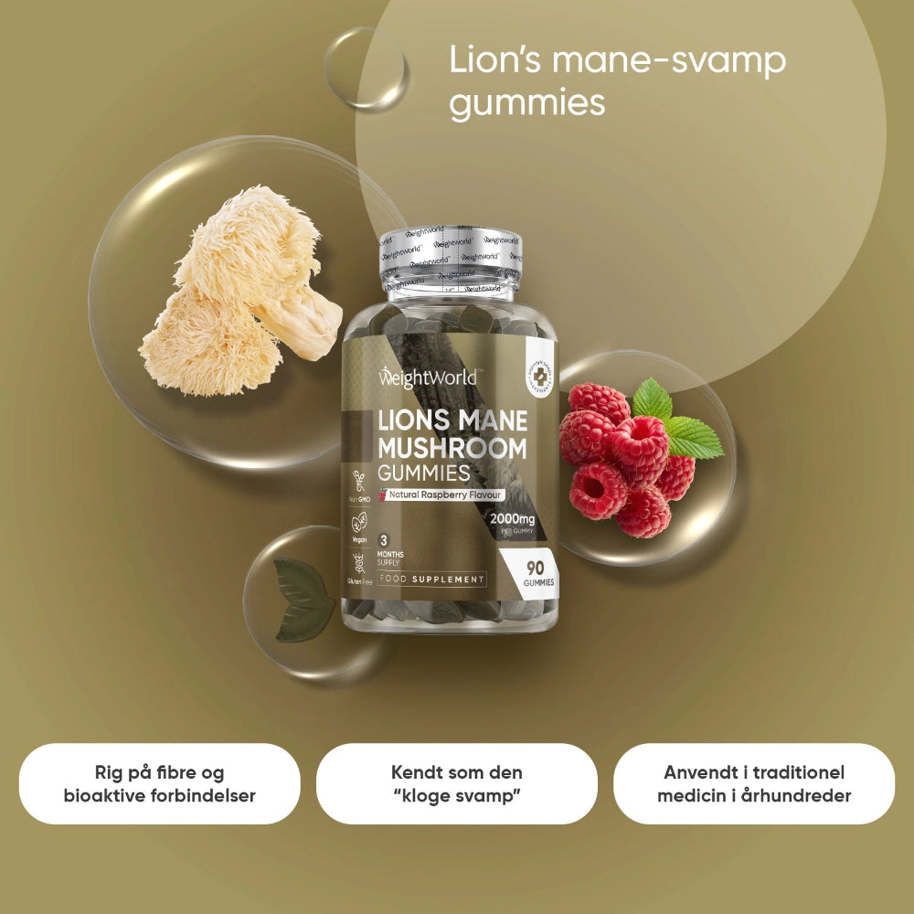 Løvehårede svampegummier i krukke med hindbær og svampeformede gummies