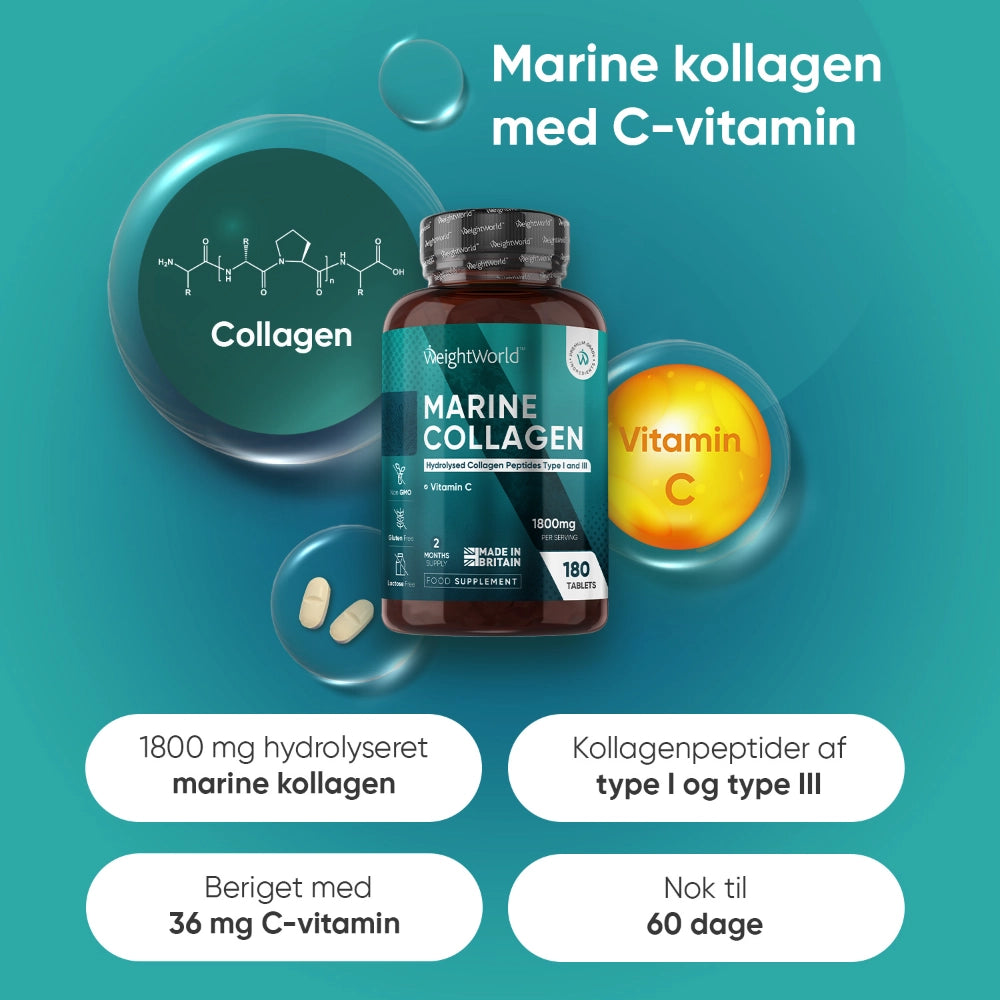 Marine Kollagen + C-vitamin 1800 mg