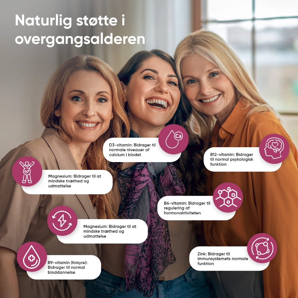 Illustration til kosttilskud: kvinder i overgangsalderen med støttepunkter