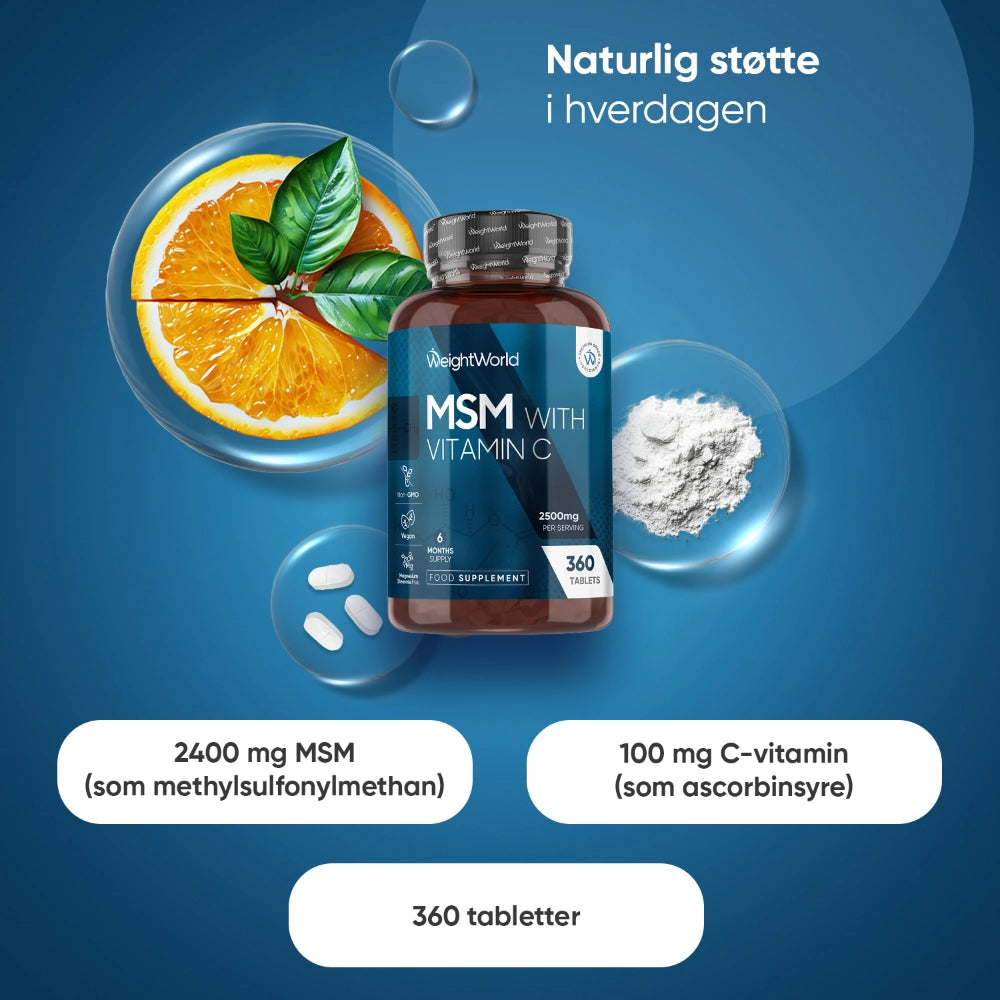 WeightWorld flaske med MSM og C-vitamin, 2500 mg pr. portion, 360 tabletter