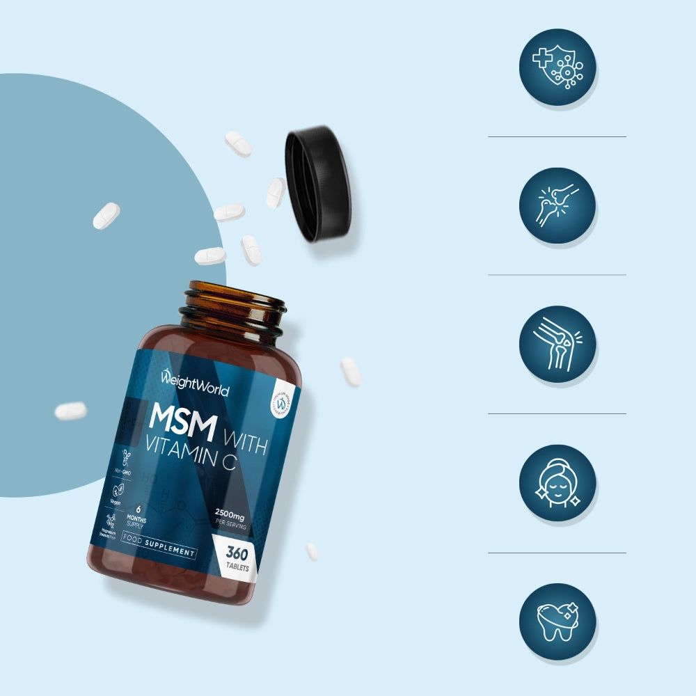 WeightWorld MSM og C-vitamin flaske med tabletter ved siden af