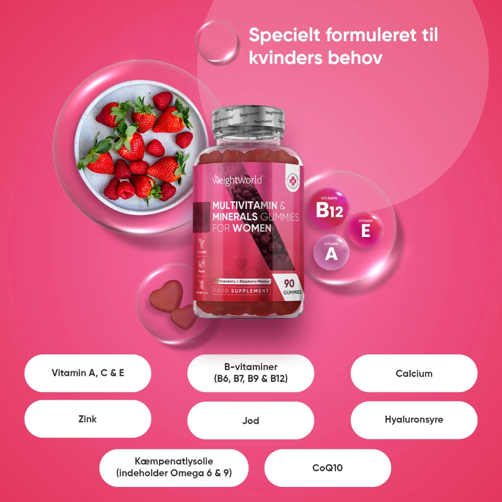 WeightWorld multivitamin- og mineralvingummier til kvinder med jordbærillustrationer