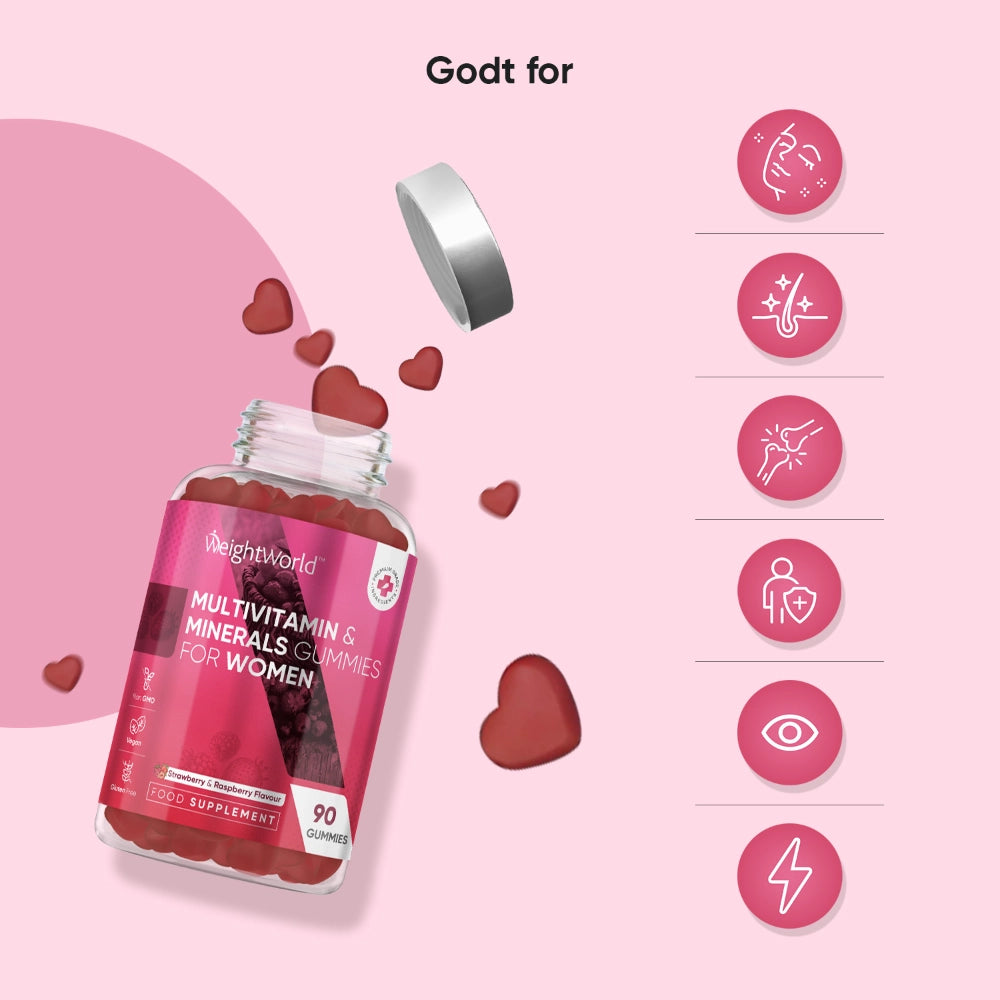 WeightWorld multivitamin- og mineralvingummier til kvinder i flaske med hjerteformede gummies