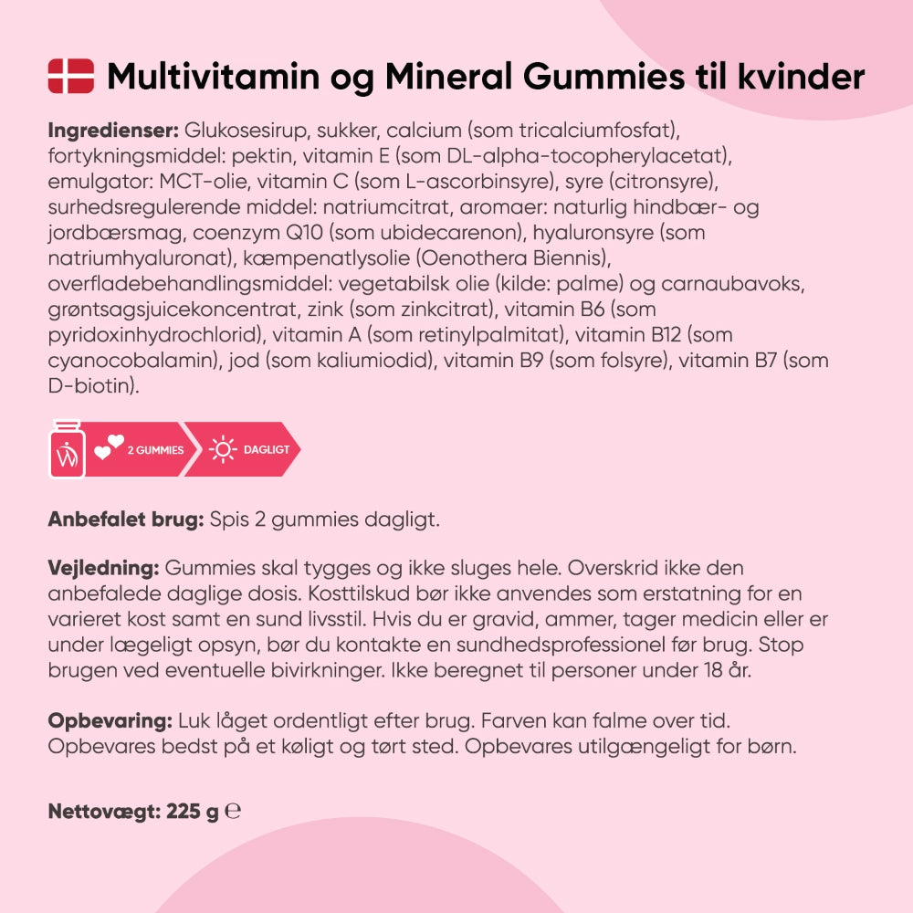 WeightWorld multivitamin- og mineralvingummier til kvinder, ingrediens- og brugsinfo