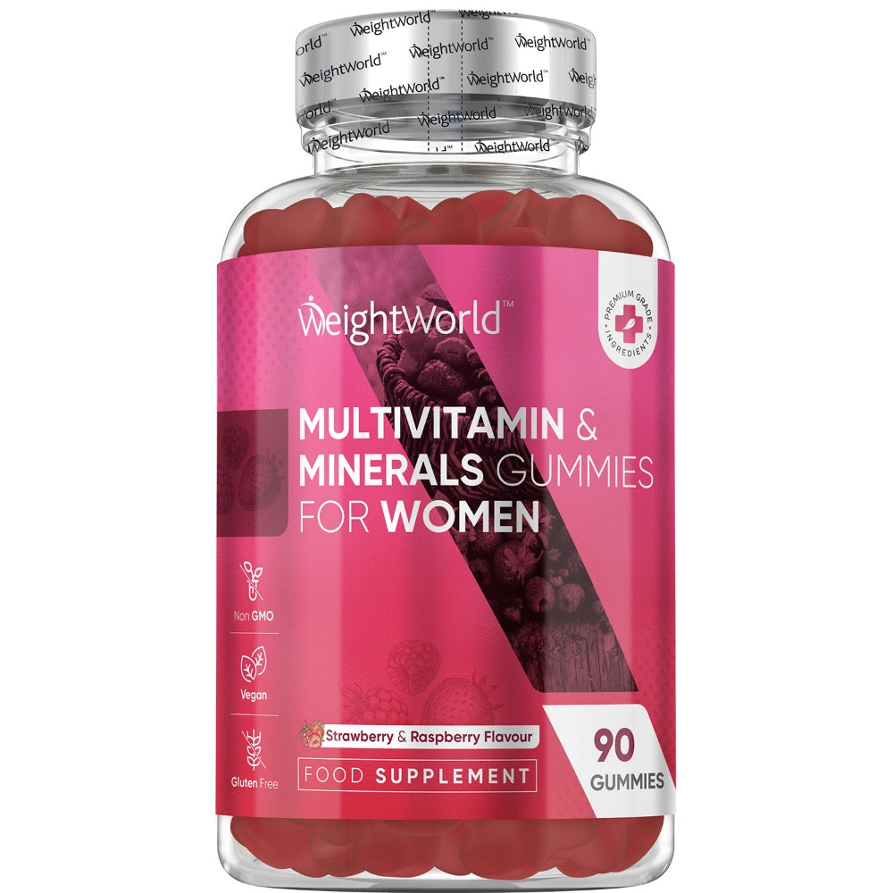 Multivitamin- og mineralvingummier til kvinder i WeightWorld-flaske med 90 gummies