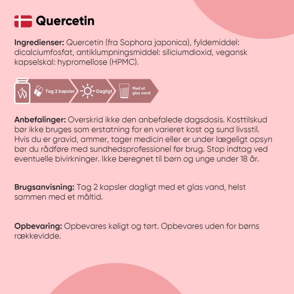 Quercetin 1000 mg kapsel: ingredienser og brugervejledning på etiketside