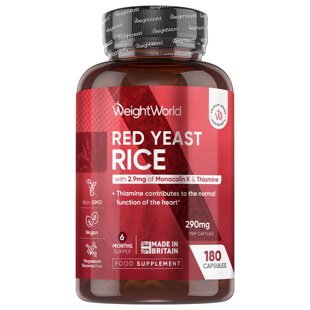 Rød gærris-kapsler i glasflaske, 180 kapsler, 290 mg pr. kapsel