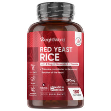 Rød gærris-kapsler i glasflaske, 180 kapsler, 290 mg pr. kapsel