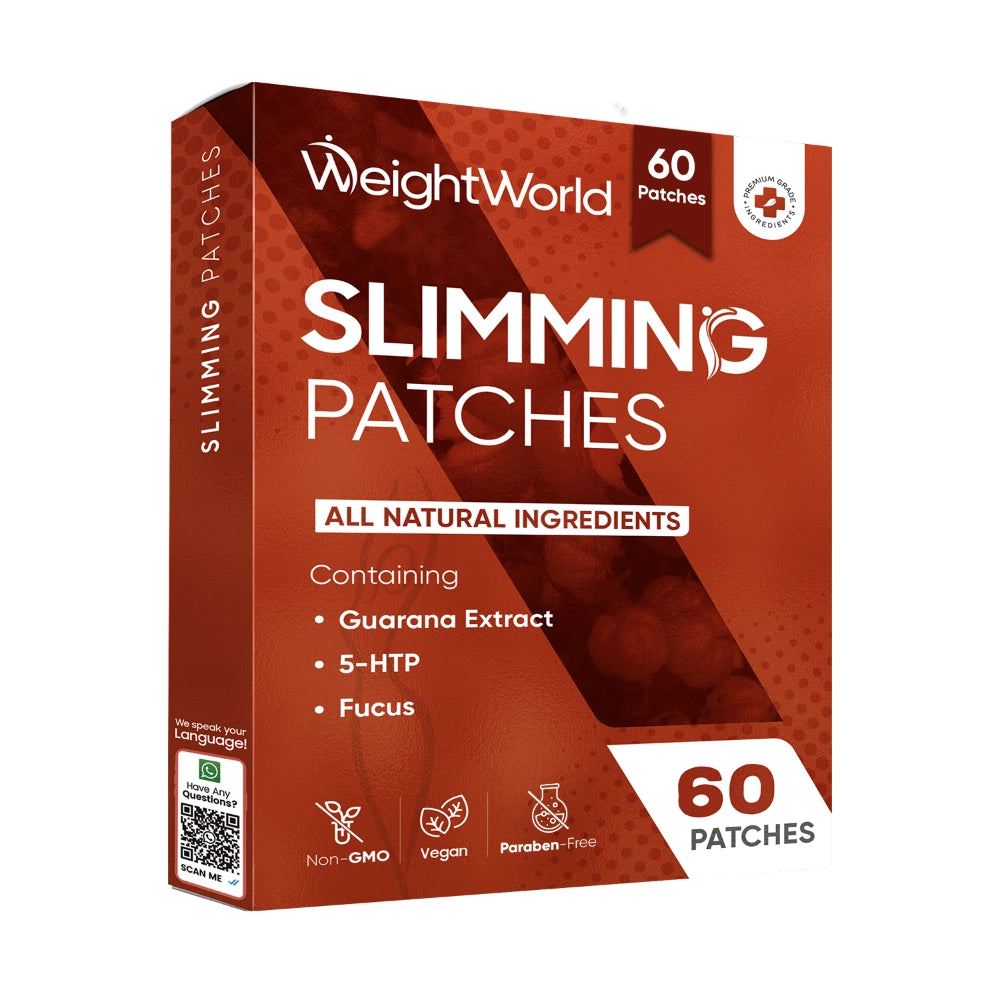 WeightWorld slankende plasteræske med 60 patches, rød emballage.
