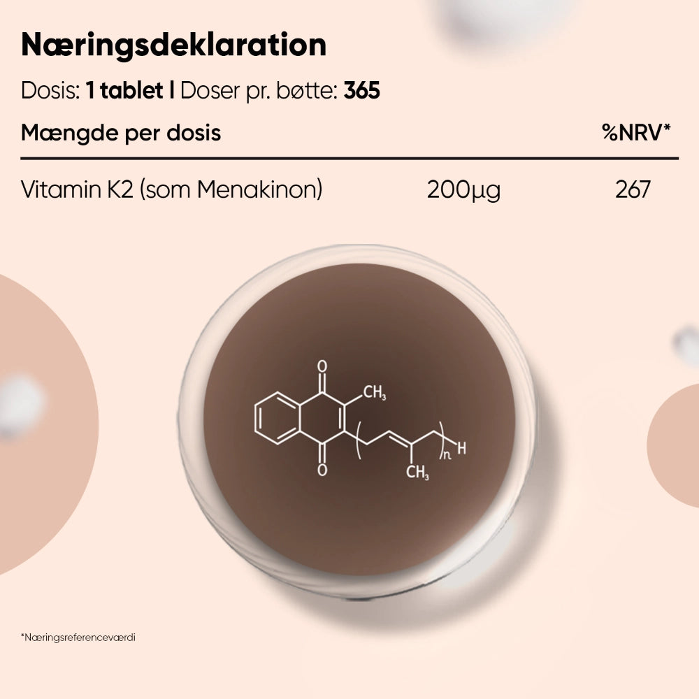 Vitamin K2-tilskud: tablet i låg-udsparing med menakinon-formel