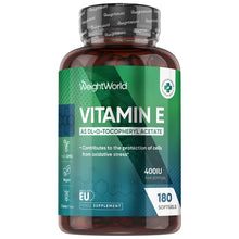 Vitamin E-tilskud i mørk glasflaske, 180 softgels, 400 IU