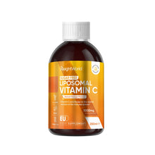 Liposomal C-vitamin-drik i mørk glasflaske med hvid skruehætte