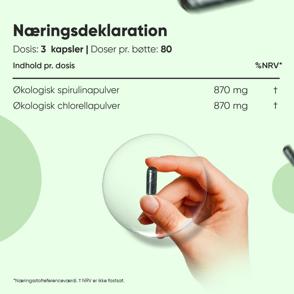 Øko spirulina og chlorella 1740 mg