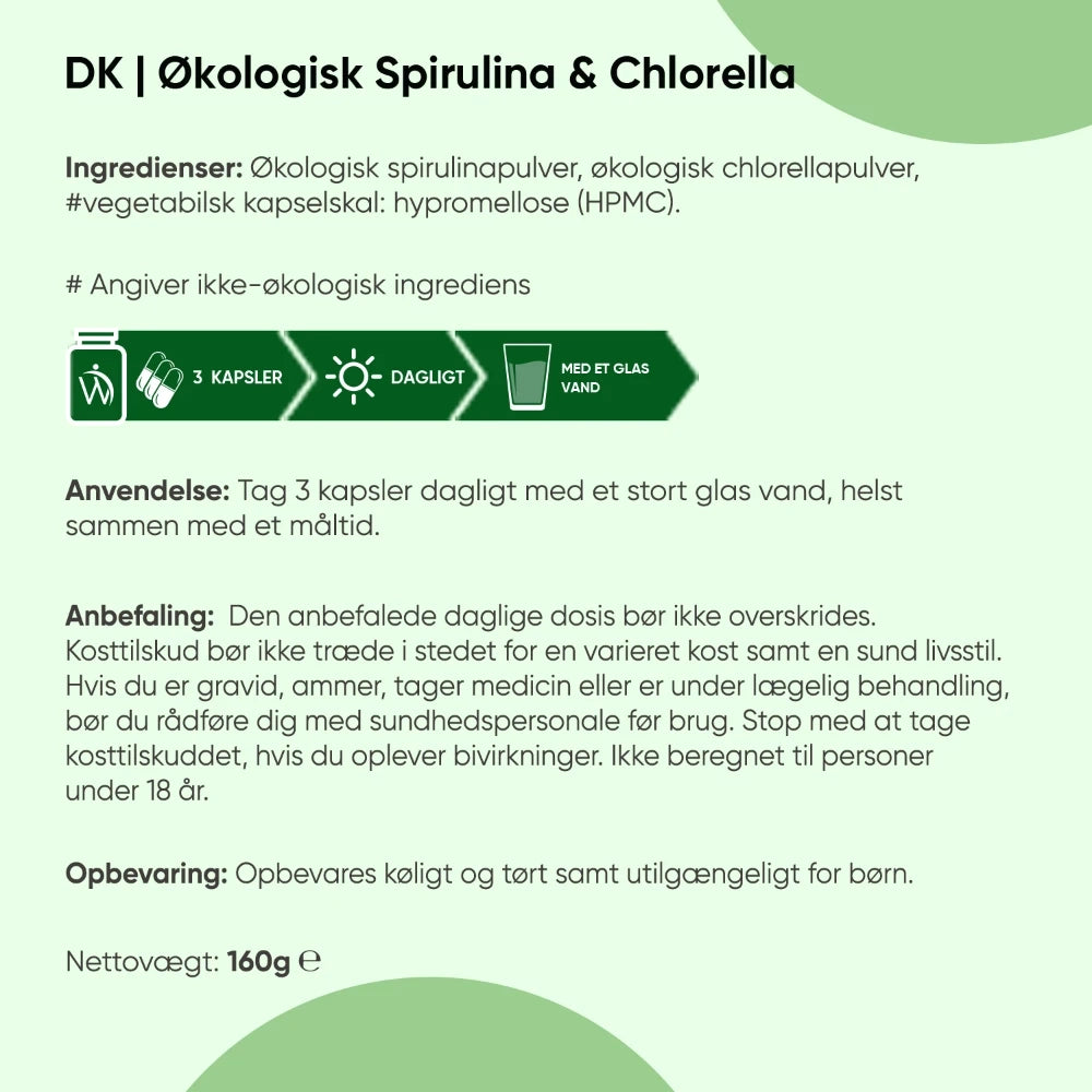 Øko spirulina og chlorella 1740 mg