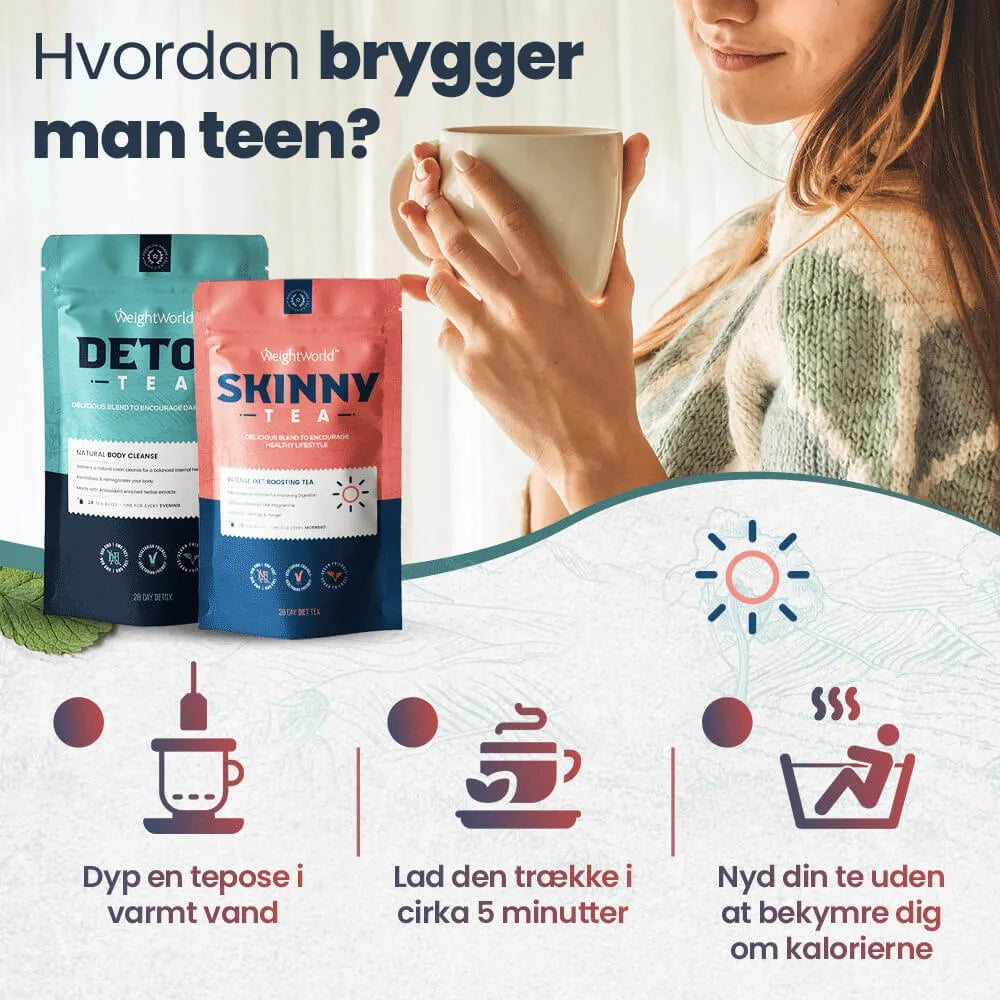 WeightWorld teposer til brygning, Skinny TEA og Detox TEA i emballage